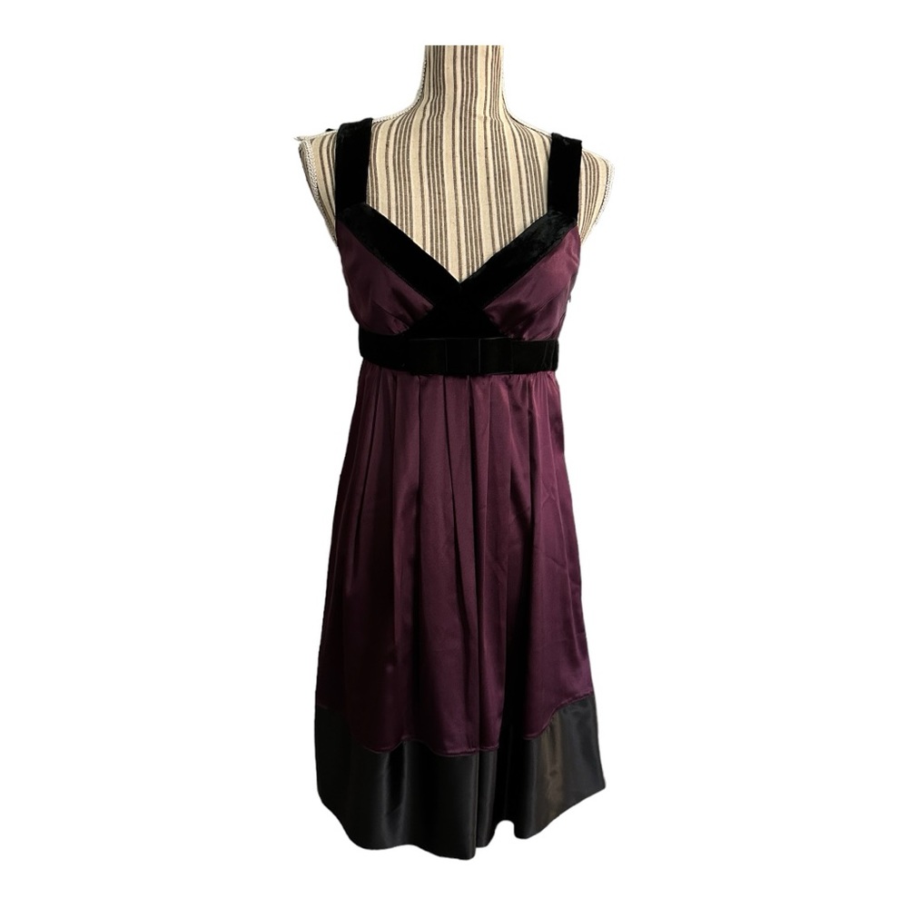 Banana Republic plum silk dress velvet trim spandex blend stretch petite size 8